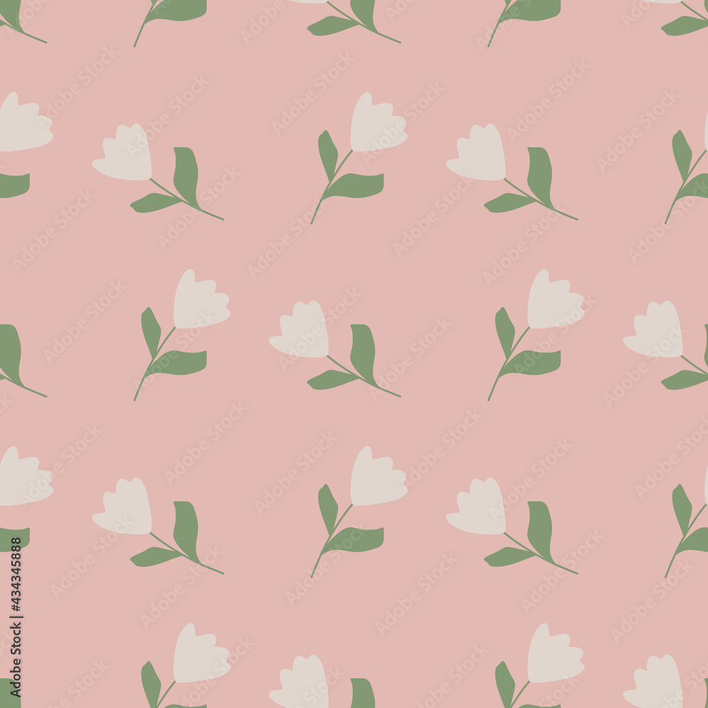 Pastel tones seamless pattern with tender cute tulip flowers shapes. Pink palette botany nature artwork.