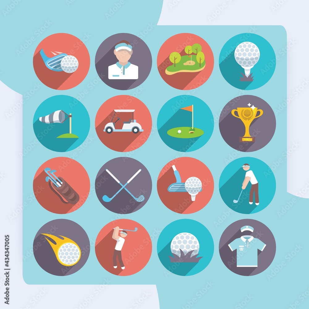 Golf club icons set set with sport inventory tournament player isolated vector