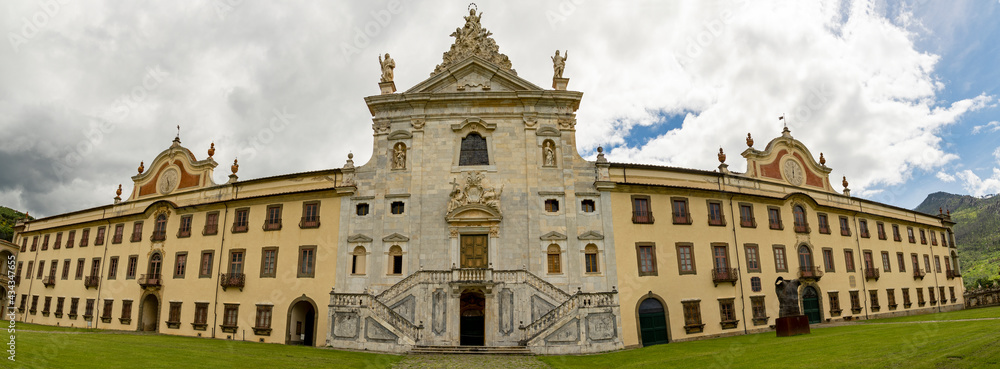 Italy Tuscany Pisa, Certosa di Calci, Benedictine monastery, Baroque style, full front panoramic view