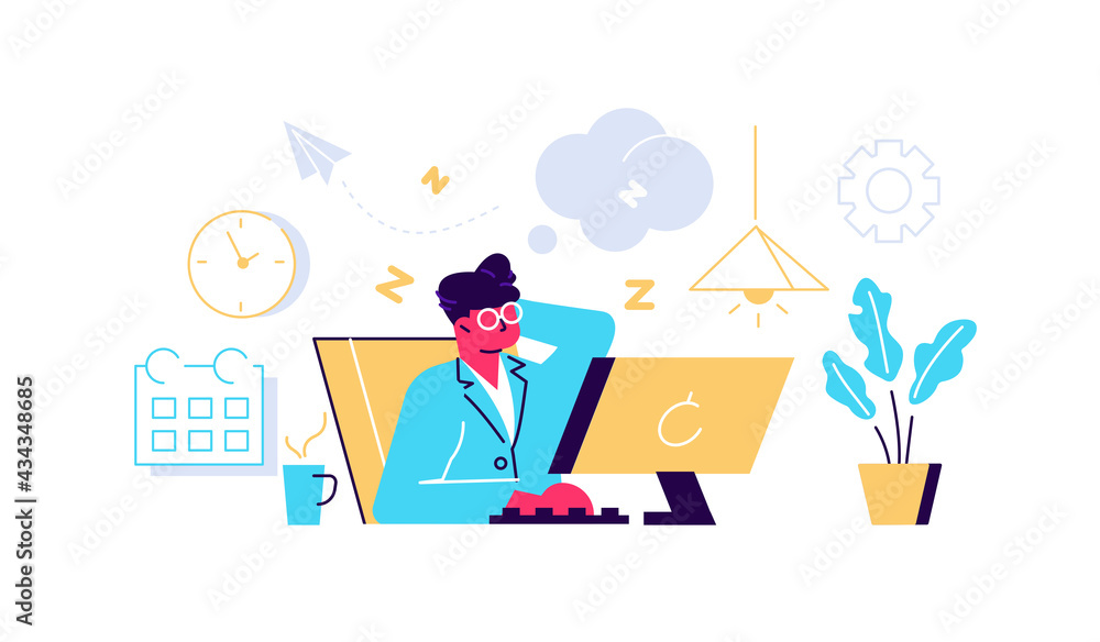 Lazy and unmotivated worker relaxing at workplace Lazy and unmotivated worker relaxing at workplace