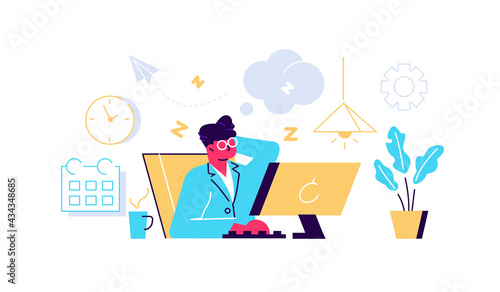 Lazy and unmotivated worker relaxing at workplace