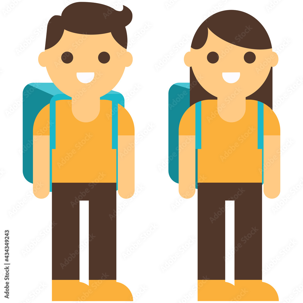 Boy and girl going to school set. Entrance to school. Vector Boy and girl going to school set. Entrance to school. Vector