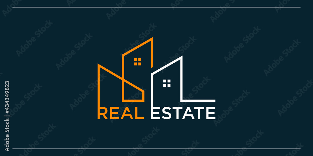 Fototapeta premium Real estate logo template with creative and modern line art style Premium Vector