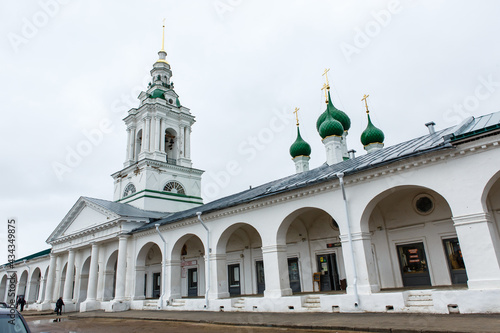 Church of the Savior and Red Rows  huge trading complex  in springtime. Built in 18th century. Kostroma   Golden Ring of Russia