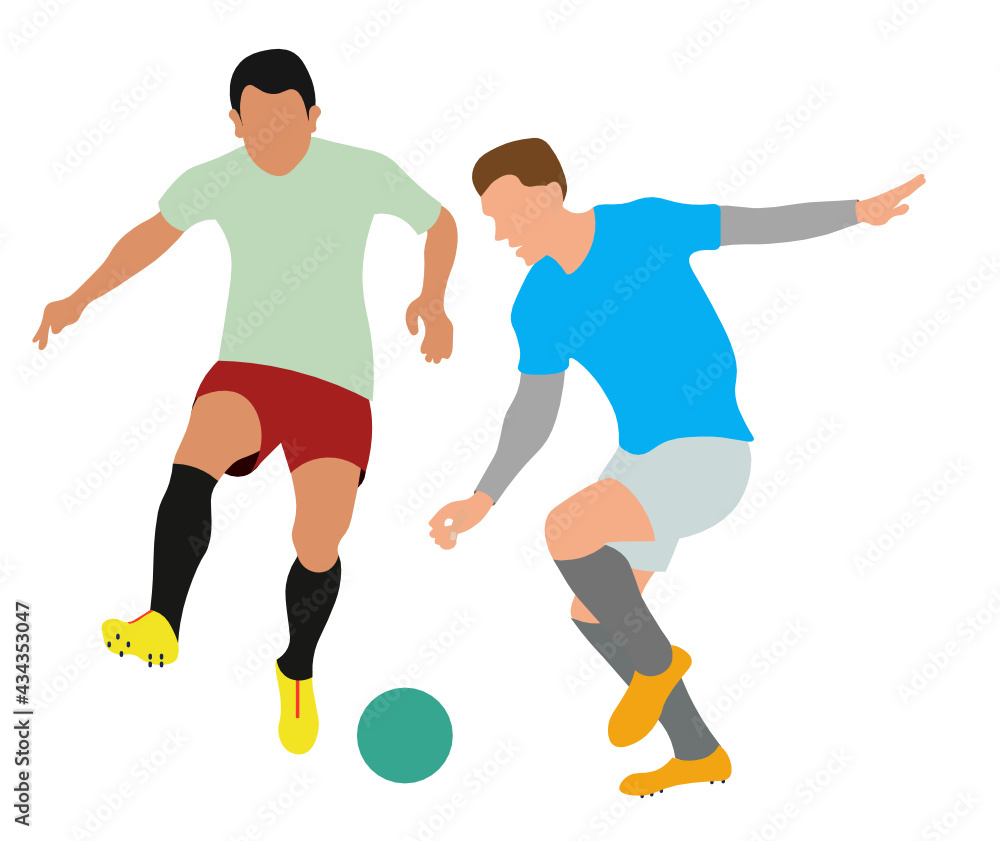 Dos futbolistas disputando la pelota. Fondo transparente