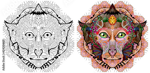 Zentangle monkey head with mandala. Hand drawn decorative vector illustration for coloring