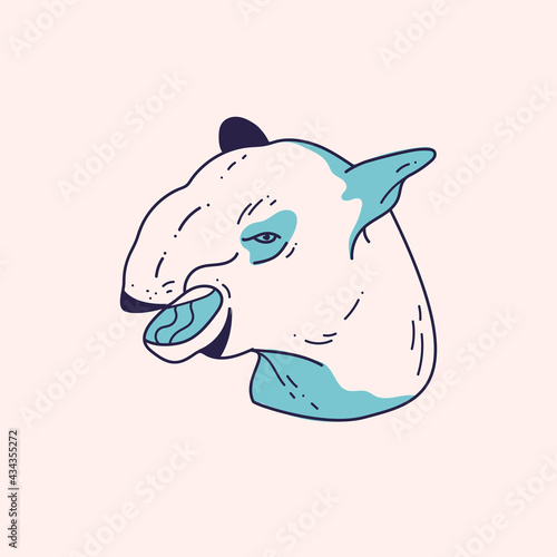 Tapirus terrestris Ink style illustration. Asian tapir portrait outline design. Brazilian animal profile hand drawn tattoo art.