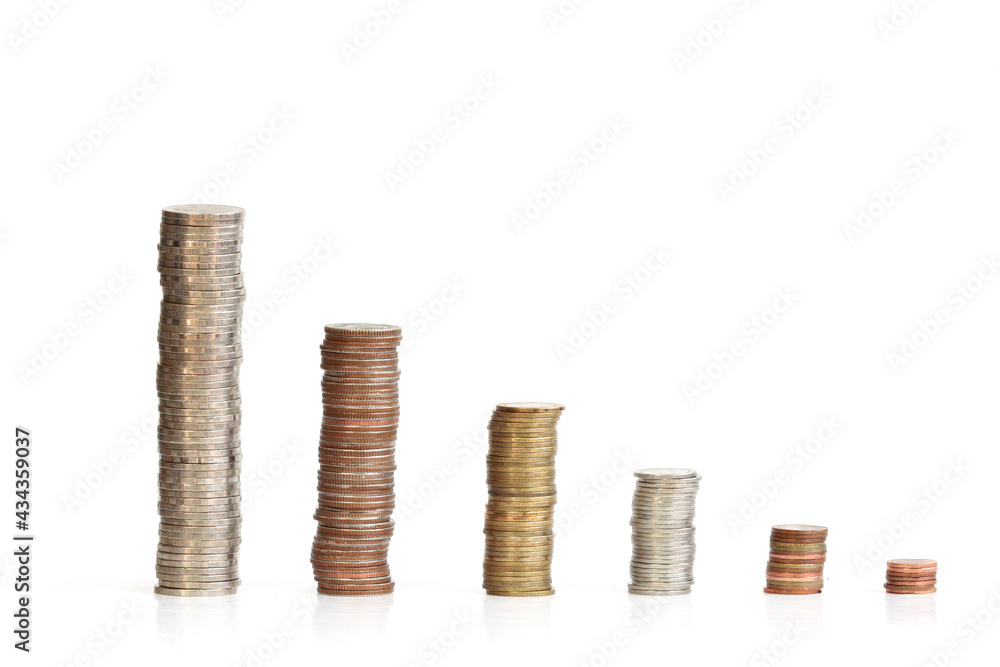 Thai baht coins stacked on each other in different positions. Thai baht coins stacked on each other in different positions.