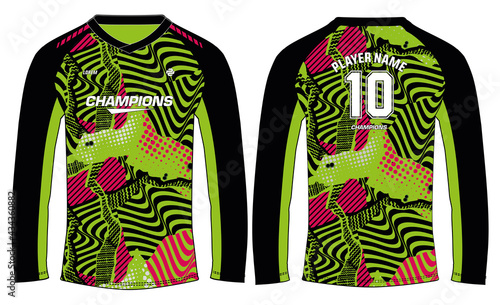 Long sleeve Racing t shirt, Sports jersey design concept vector template, abstract pattern Motocross jersey concept with front and back view , Cricket, football, Volleyball uniform designs