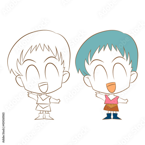 cute cartoon girl on white background, vector llustration.