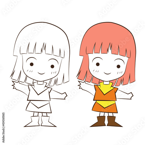 cute cartoon girl on white background, vector llustration.