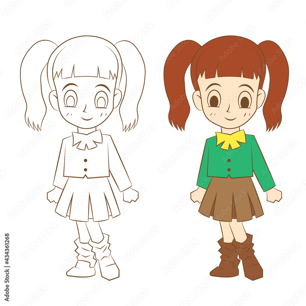 cute cartoon girl on white background, vector llustration. cute cartoon girl on white background, vector llustration.