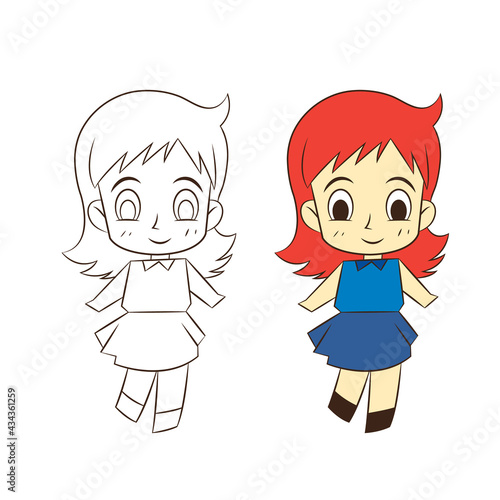 cute cartoon girl on white background, vector llustration.