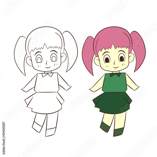 cute cartoon girl on white background, vector llustration.