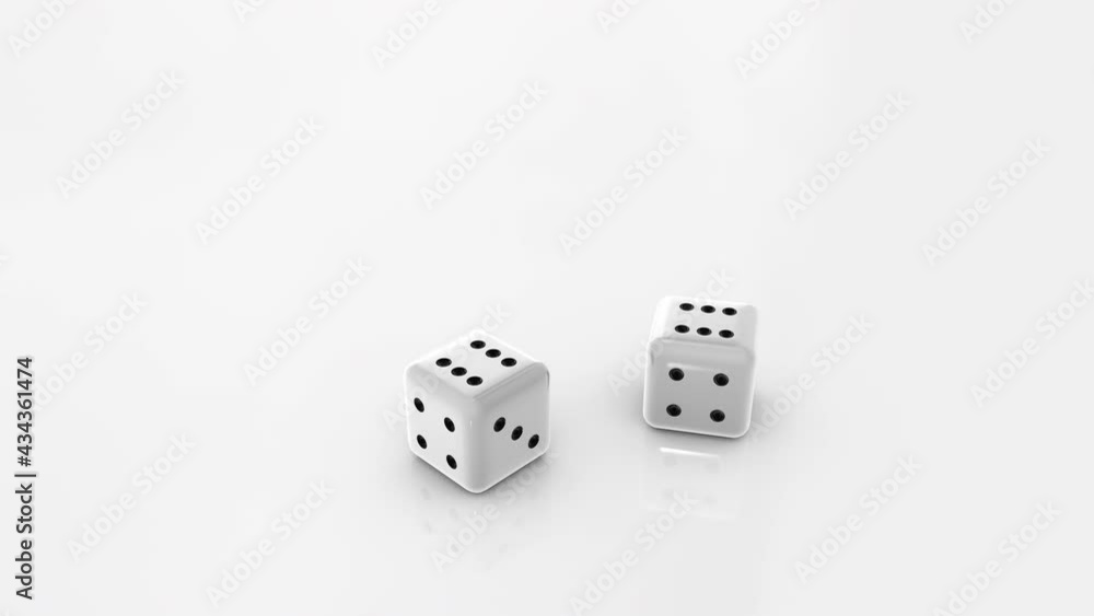 Dices falling down in slow motion on white background, 4K 60 fps. Concept of gambling and game Dices falling down in slow motion on white background, 4K 60 fps. Concept of gambling and game