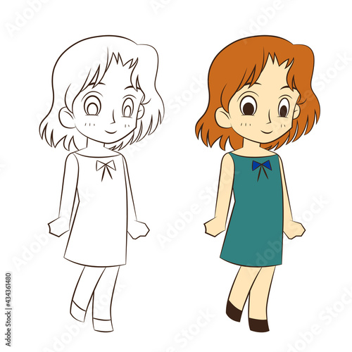 cute cartoon girl on white background, vector llustration.