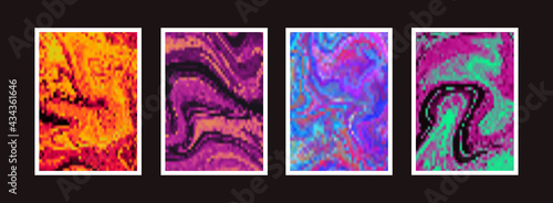 Set of abstract pixel backgrounds. Colorful posters collection. Modern abstraction backdrops vector design.