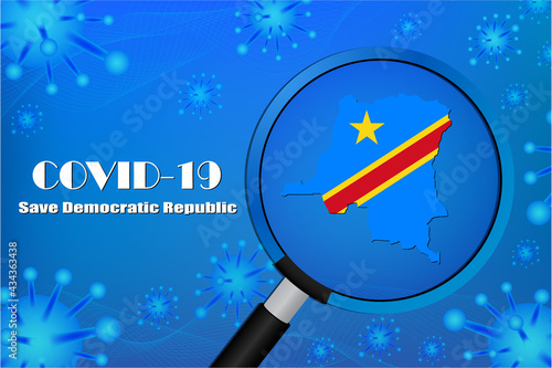 Save Democratic Republic for stop virus sign. Covid-19 virus cells or corona virus and bacteria close up isolated on blue background,Poster Advertisement Flyers Vector Illustration.