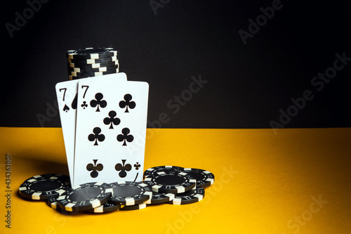 Принти на полотні Poker cards with one pair combination