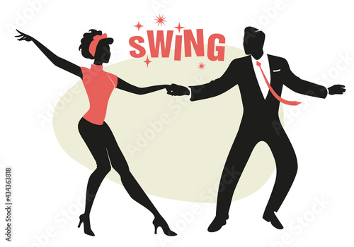Funny couple wearing retro clothes dancing jazz, swing or rock and roll