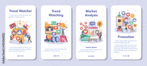 Trend watcher mobile application banner set. Specialist in tracking