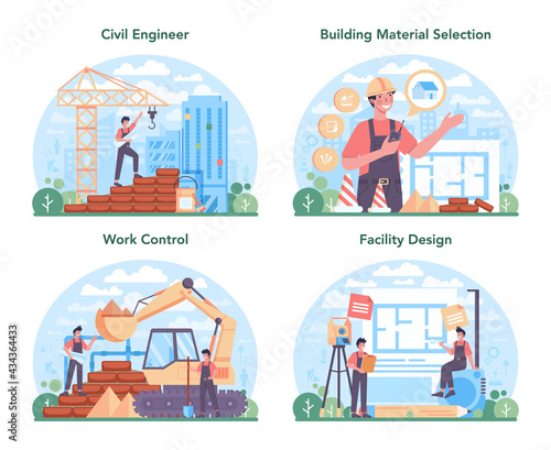 Civil engineer concept set. Professional occupation of designing