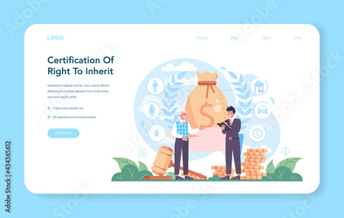 Notary service web banner or landing page. Certification of a right to inherit.