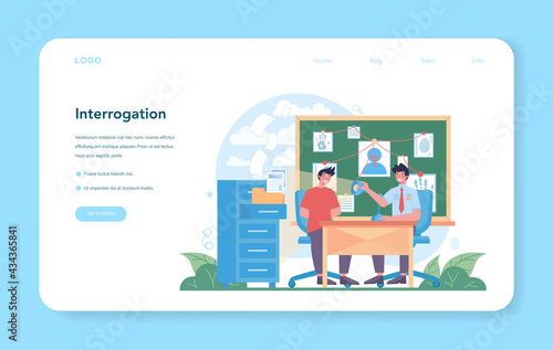 Police officer web banner or landing page. Detective making investigation