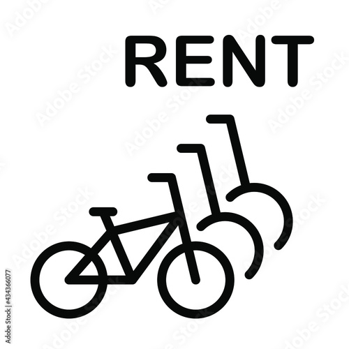 Bike rent flat line icon. Vector outline illustration of  Urban transportation, bike sharing, bike rental app. Black color thin linear sign for store, can be used in logo, UI and web design