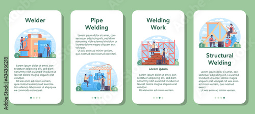 Welder and welding service mobile application banner set. Professional welder
