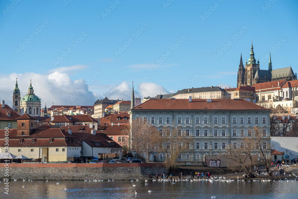 View of Prague Castle and Nicholas Church in clear weather