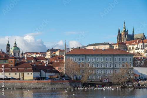 View of Prague Castle and Nicholas Church in clear weather