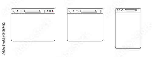 Conjunto de plantillas de la ventana del navegador o página web, diseño de computadora, tableta, o celular. Concepto de inicio del navegador. Ilustración vectorial