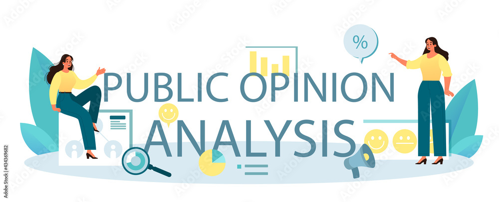 Public opinion analysis typographic header. Idea of PR through mass media Public opinion analysis typographic header. Idea of PR through mass media