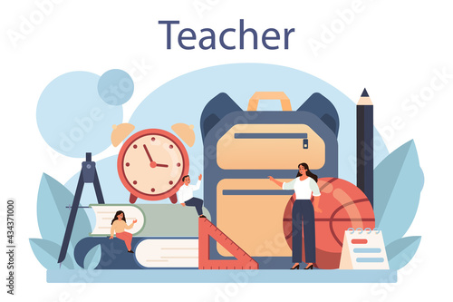 Teacher concept. Profesor standing in front of the blackboard.
