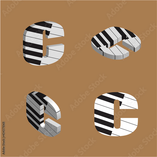 Abstract vector alphabet - c made from piano - alphabet set