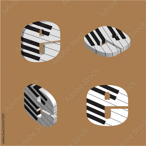 Abstract vector alphabet - e made from piano - alphabet set