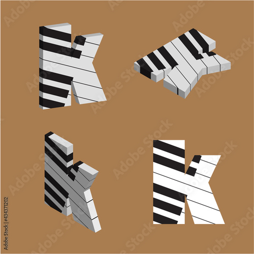 Abstract vector alphabet - k made from piano - alphabet set