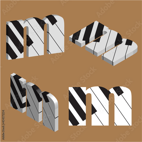 Abstract vector alphabet - m made from piano - alphabet set