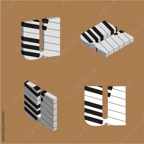 Abstract vector alphabet - u made from piano - alphabet set