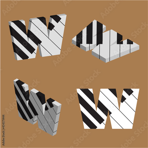 Abstract vector alphabet - w made from piano - alphabet set