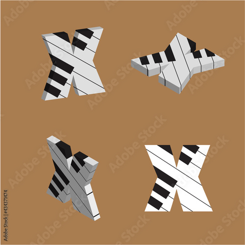 Abstract vector alphabet - x made from piano - alphabet set