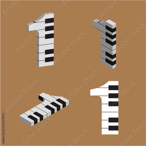 Abstract vector number 1  made from piano - numbers set
