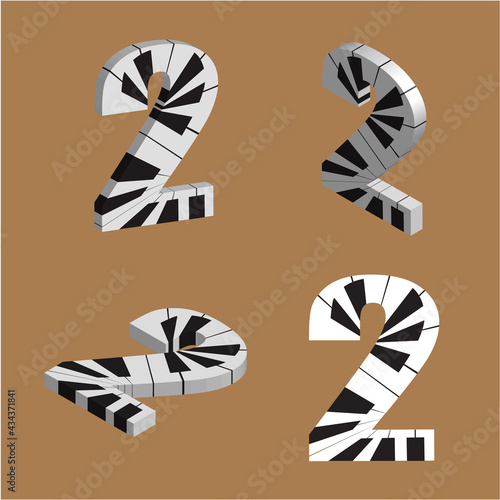 Abstract vector number 2 made from piano - numbers set