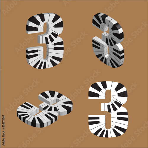 Abstract vector number 3 made from piano - numbers set
