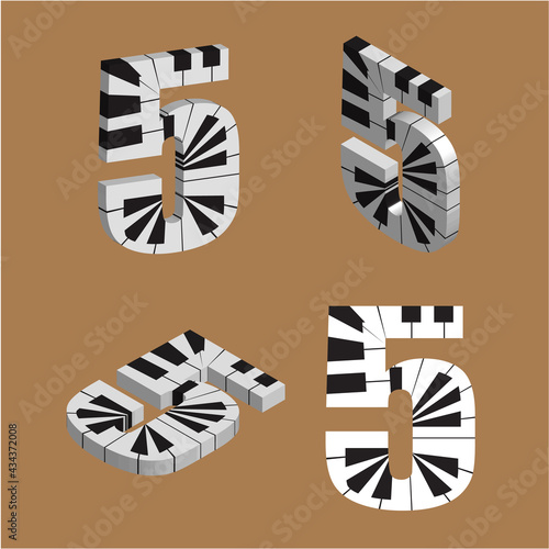 Abstract vector number 5  made from piano - numbers set