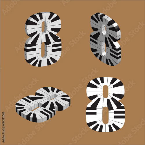 Abstract vector number 8 made from piano - numbers set