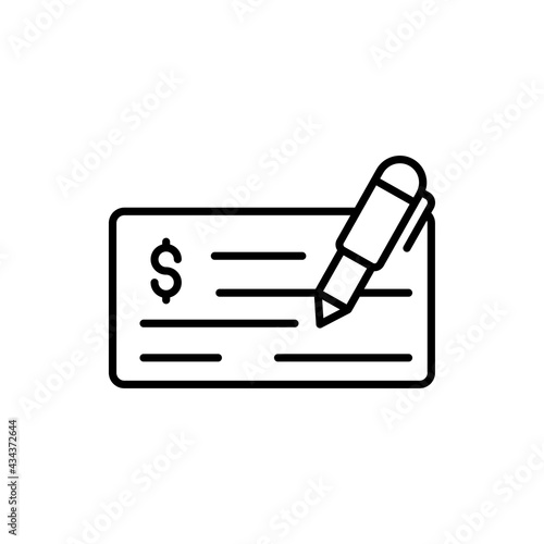 Bank Cheque vector outline icon style illustration. EPS 10 File
