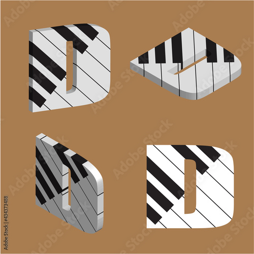 Abstract vector alphabet - D made from piano - alphabet set