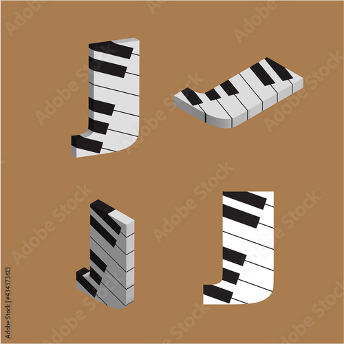Abstract vector alphabet - J made from piano - alphabet set
